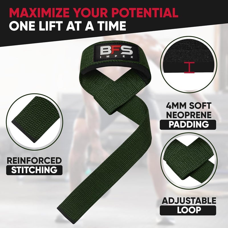 BFS IMPEX Lifting Straps for Weightlifting, Weightlifting Cotton Straps with Neoprene Padding for Men women Gym Wrist Straps for Bodybuilding powerlifting, Strength Training and Deadlifting - Image 2
